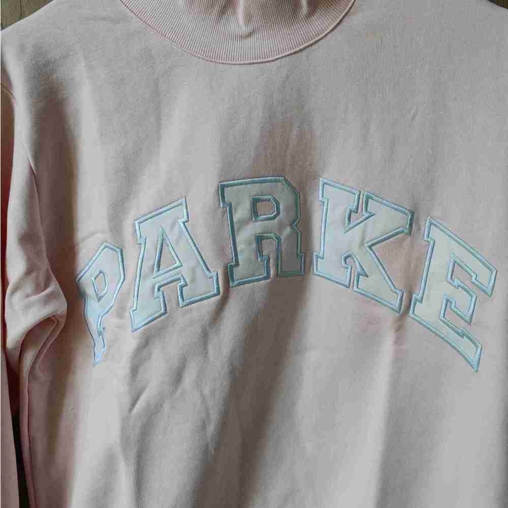 Parke Pink PARKE Logo Sweatshirt Mock Neck Preppy Oversized Cozy Pullover - Picture 5 of 7
